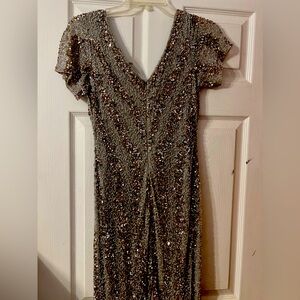 Adrianna Papell gray silver gown 4P